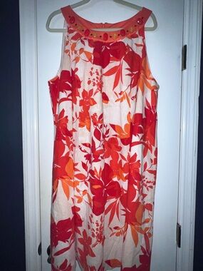 Jessica Howard Cream Midi Dress with Red and Orange Floral Accents